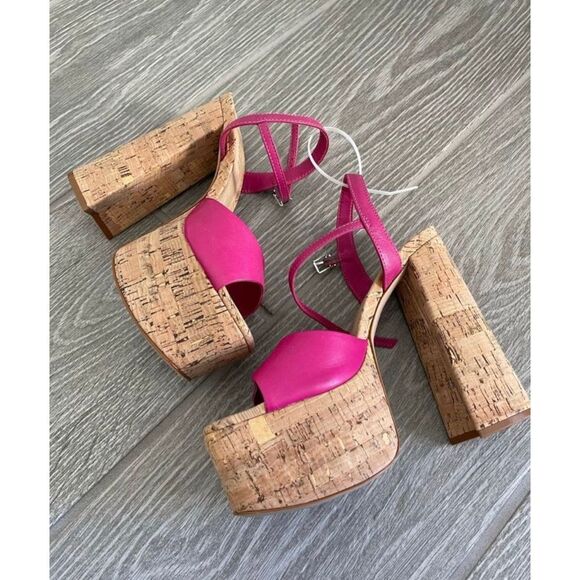 SCHUTZ Glayce Pink Leather Platform Sandals Size 7 - Picture 6 of 7